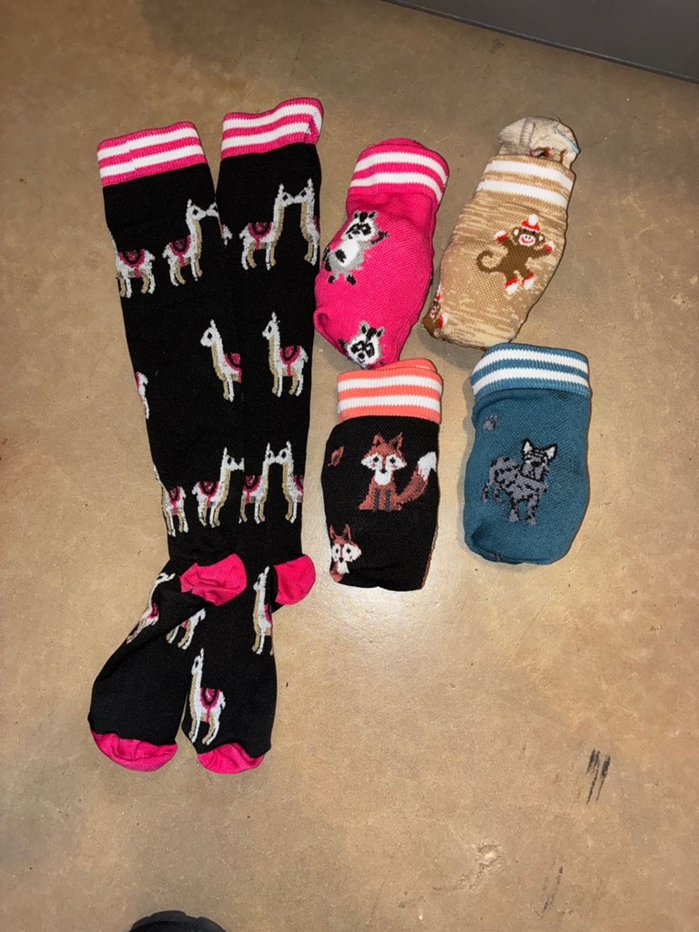 Animal Print Knee-High Socks and Ankle Sock Set - Black, Pink, Teal, Tan